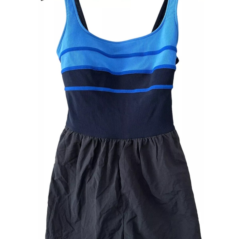 Sporty Blue and Black One Piece Swimsuit with Color-Block Design